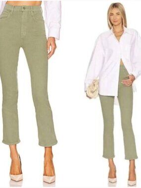 Mother High Waisted Smokin' Double Ankle Jeans Oil Green Size 27